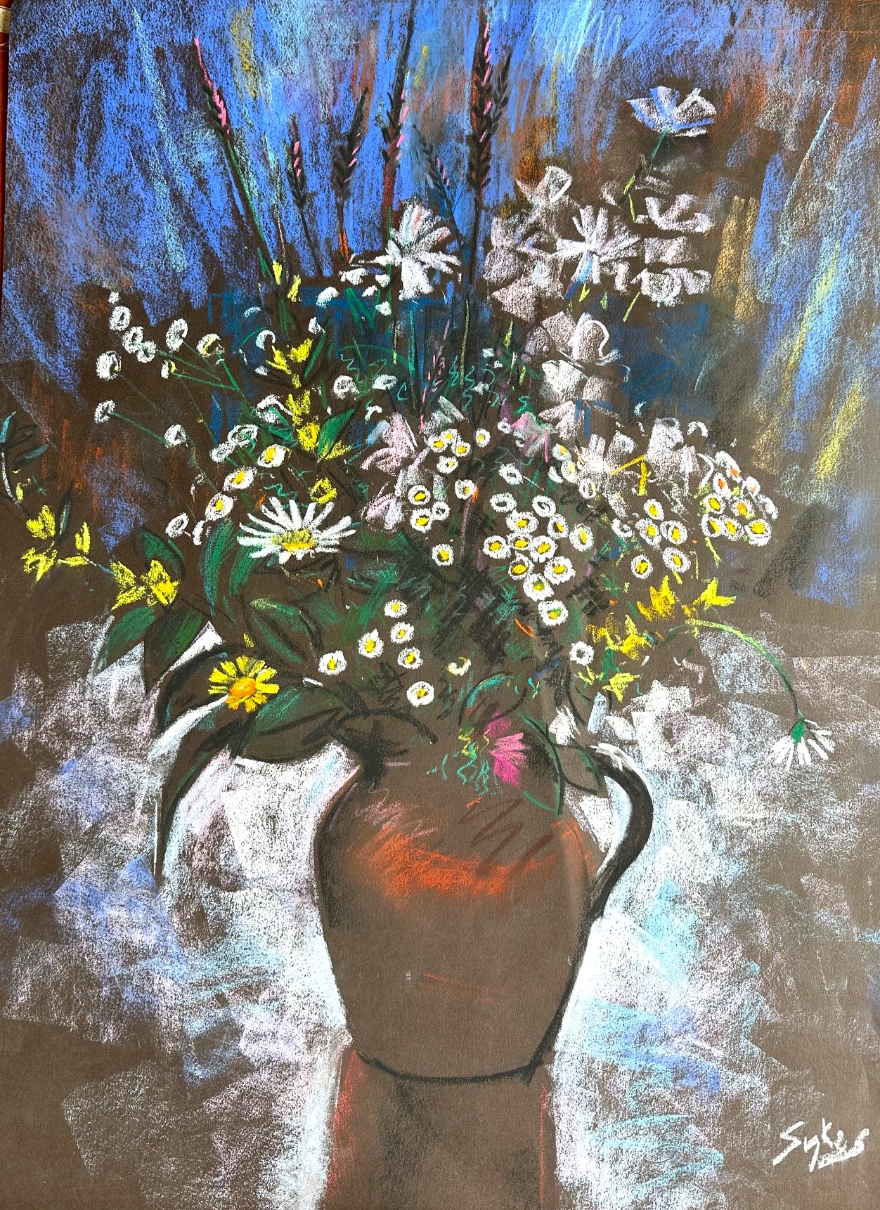 Original pastel ‘Spring flowers in a jug’ by Aubrey Sykes. PP Pastel society, RI. 1910-1995. Signed. C.1975. Provenance; The artists studio. MODERN ART Antique Art 3